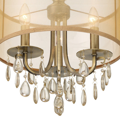 Hampton 3 Light Antique Brass Etruscan Crystal Drum Shade Mini Chandelier Chandelier Crystorama