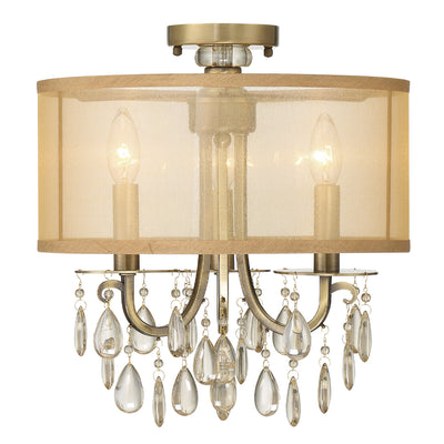 Hampton 3 Light Antique Brass Etruscan Crystal Drum Shade Semi Flush Mount Semi Flush Crystorama