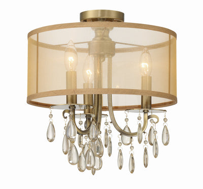 Hampton 3 Light Antique Brass Etruscan Crystal Drum Shade Semi Flush Mount Semi Flush Crystorama