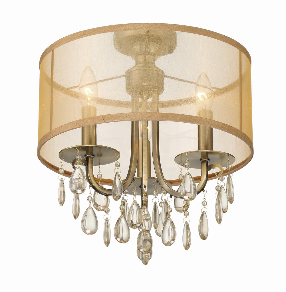 Hampton 3 Light Antique Brass Etruscan Crystal Drum Shade Semi Flush Mount Semi Flush Crystorama