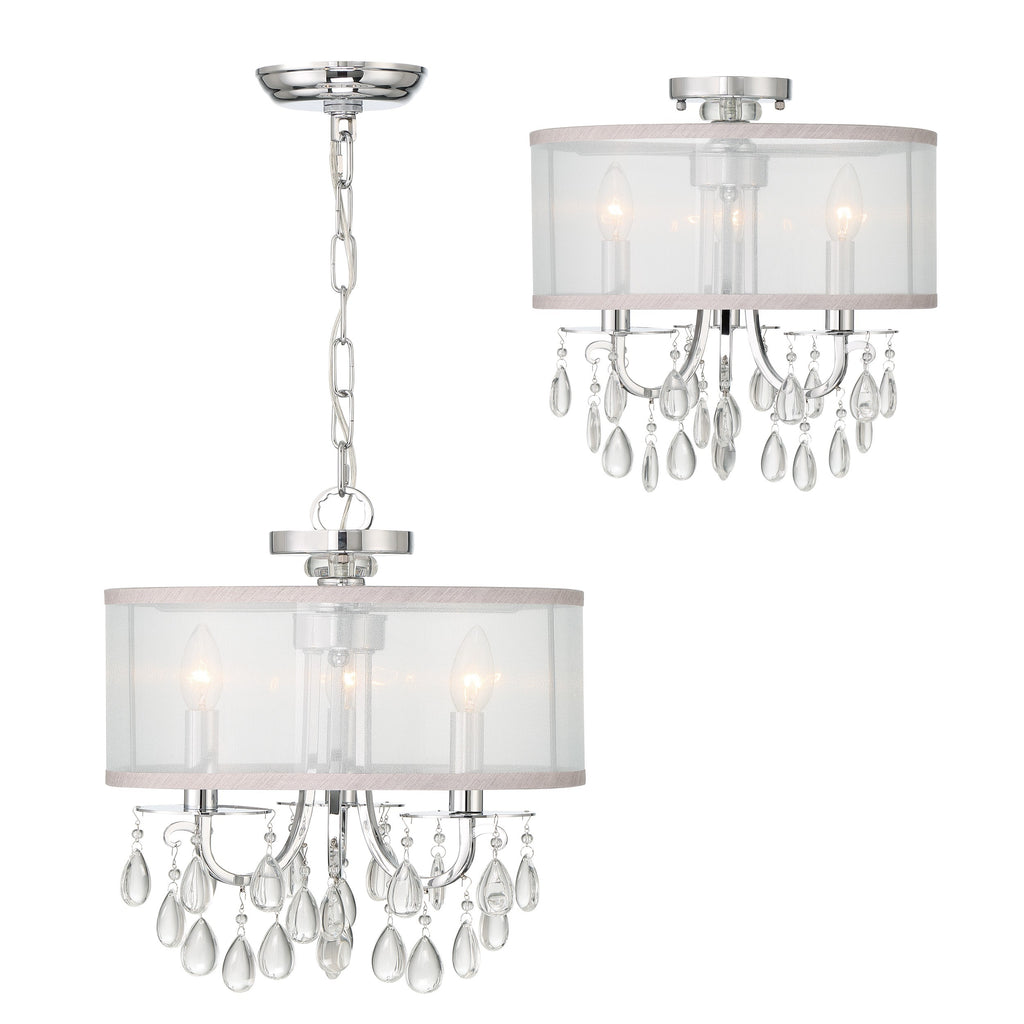 Hampton 3 Light Polished Chrome Clear Crystal Drum Shade Mini Chandelier Chandelier Crystorama