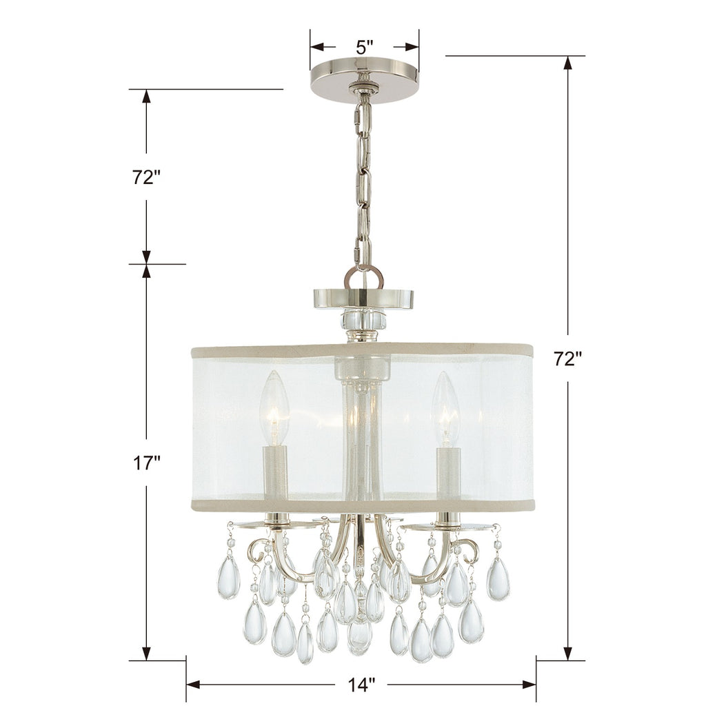 Hampton 3 Light Polished Chrome Clear Crystal Drum Shade Mini Chandelier Chandelier Crystorama