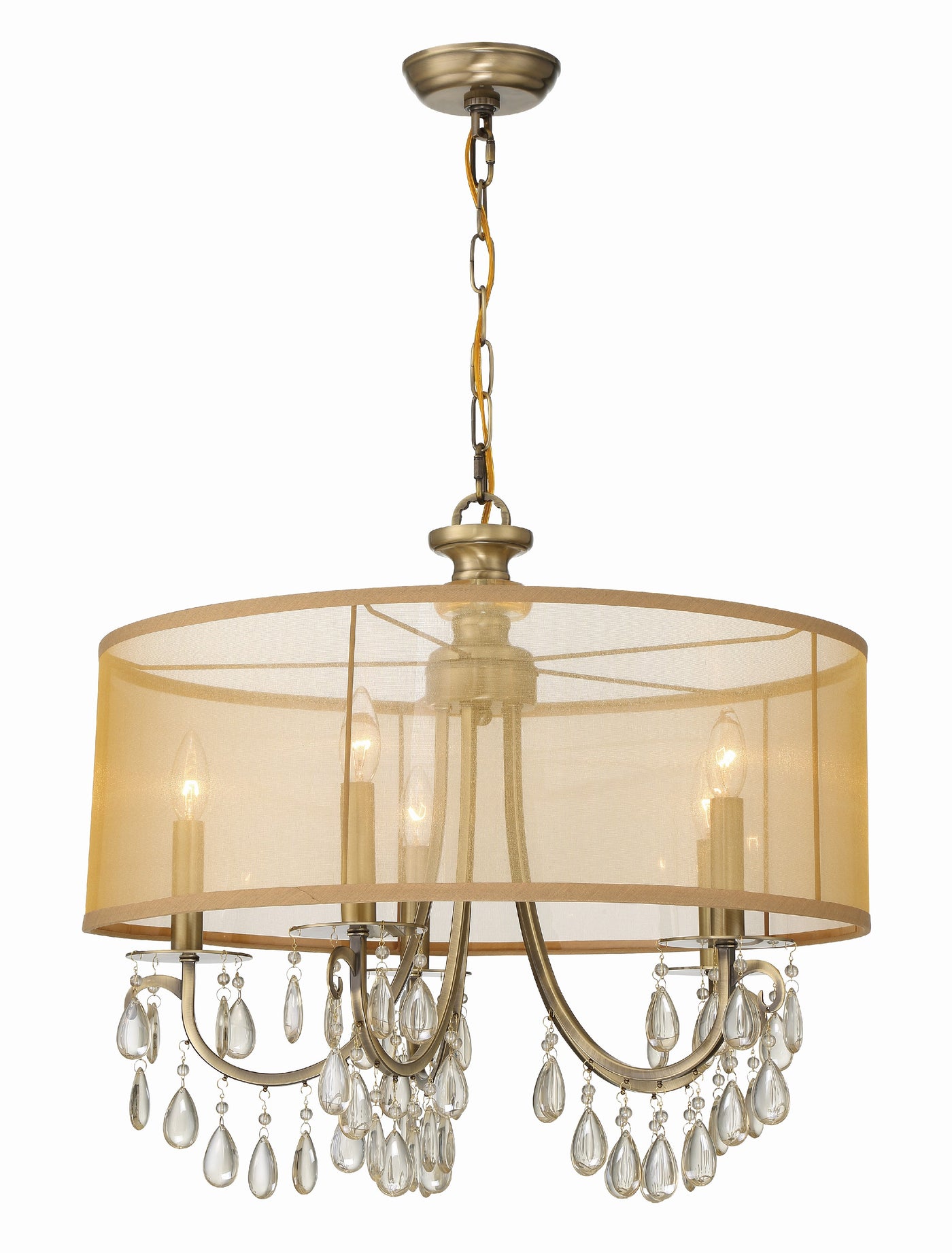 Hampton 5 Light Drum Shade Antique Brass Chandelier Chandelier Crystorama