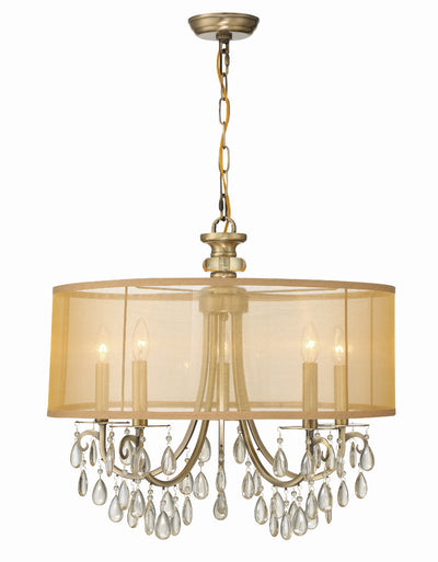 Hampton 5 Light Drum Shade Antique Brass Chandelier Chandelier Crystorama