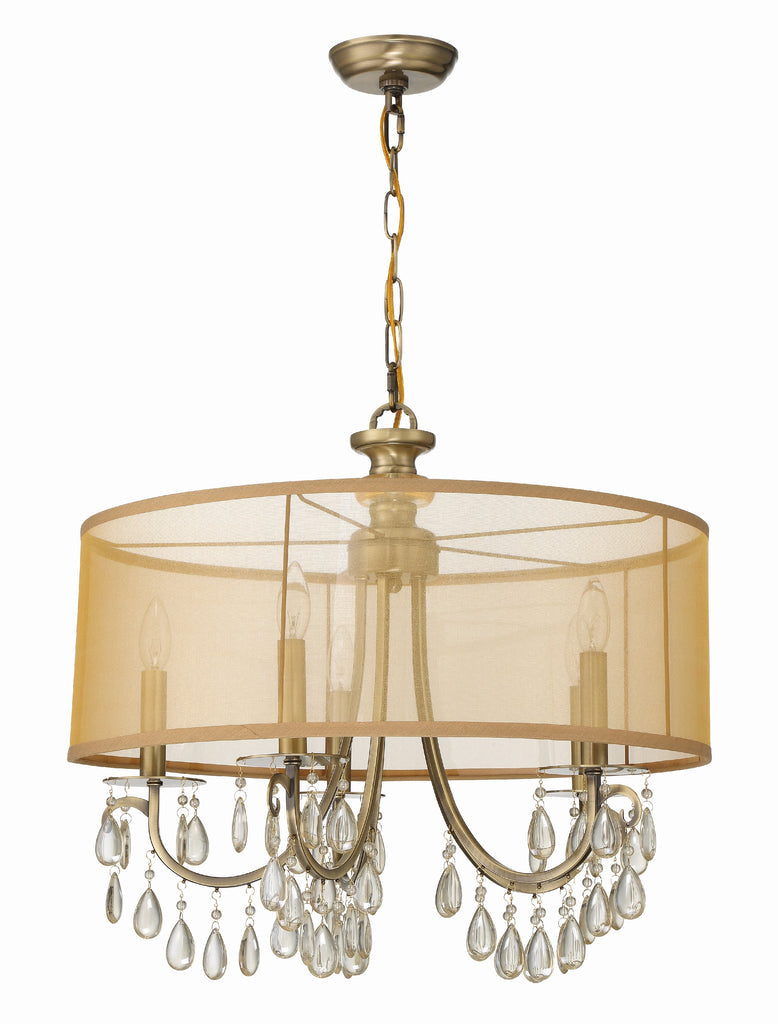 Hampton 5 Light Drum Shade Antique Brass Chandelier Chandelier Crystorama