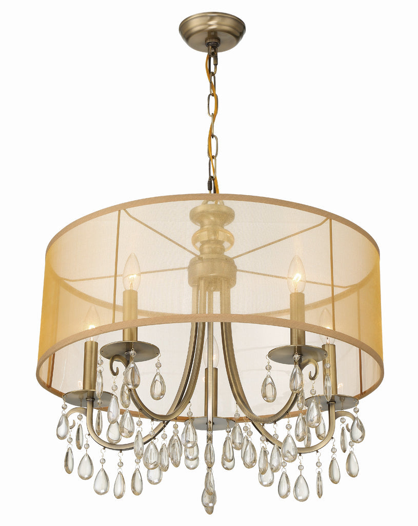 Hampton 5 Light Drum Shade Antique Brass Chandelier Chandelier Crystorama