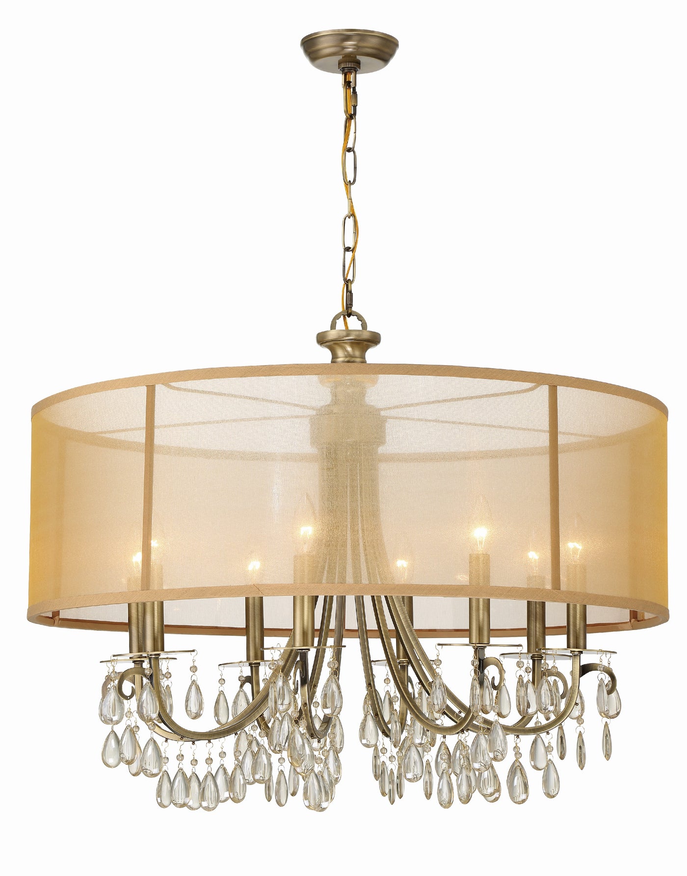 Hampton 8 Light Drum Shade Antique Brass Chandelier Chandelier Crystorama