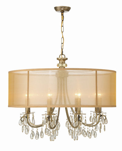 Hampton 8 Light Drum Shade Antique Brass Chandelier Chandelier Crystorama