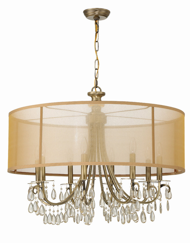 Hampton 8 Light Drum Shade Antique Brass Chandelier Chandelier Crystorama