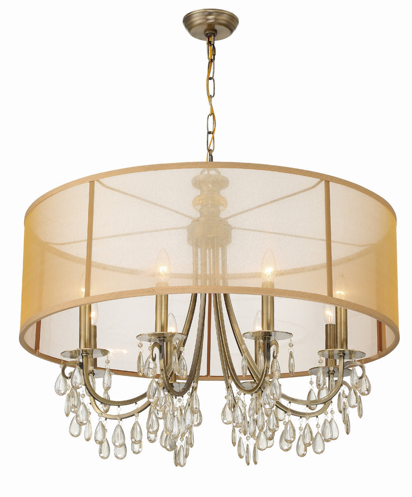 Hampton 8 Light Drum Shade Antique Brass Chandelier Chandelier Crystorama