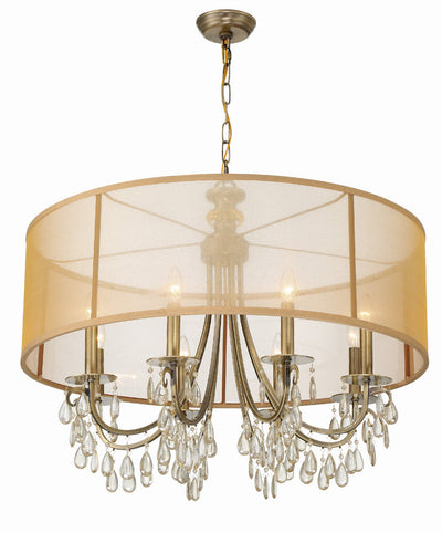 Hampton 8 Light Drum Shade Antique Brass Chandelier Chandelier Crystorama