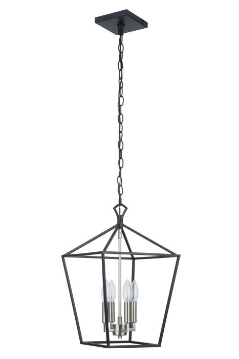 Flynt II 4 Light 12" Foyer in Flat Black/Brushed Polished Nickel Pendant Craftmade