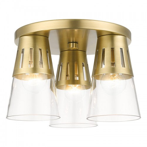 3 Light Natural Brass Flush Mount Flush Mount Livex