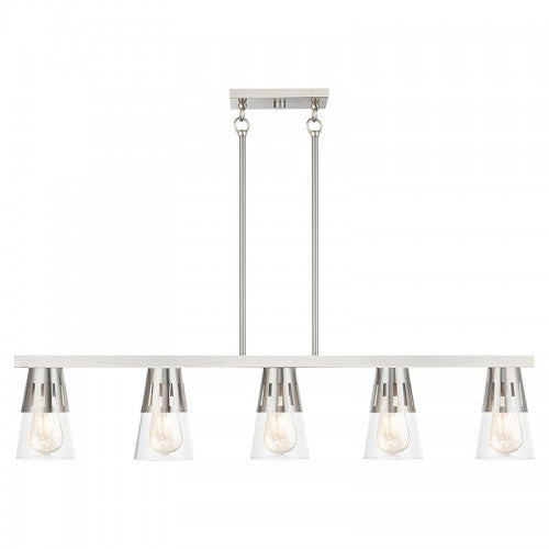 5 Light Brushed Nickel Large Linear Chandelier Linear Livex