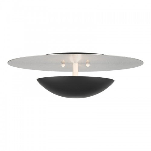 2 Light Black Large Semi-Flush/ Wall Sconce with Brushed Nickel Reflector Backplate Wall Sconce Livex