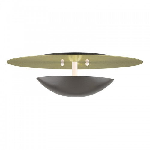2 Light English Bronze Large Semi-Flush/ Wall Sconce with Antique Brass Reflector Backplate Wall Sconce Livex