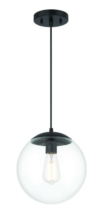 Gaze 10" 1 Light Pendant in Flat Black, White Glass Pendant Craftmade