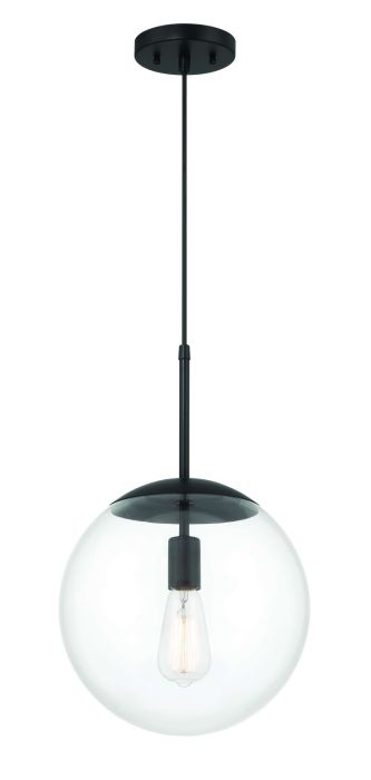 Gaze 12" 1 Light Pendant in Flat Black, White Glass Pendant Craftmade