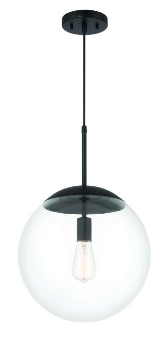 Gaze 14" 1 Light Round Pendant in Flat Black, White Glass Pendant Craftmade