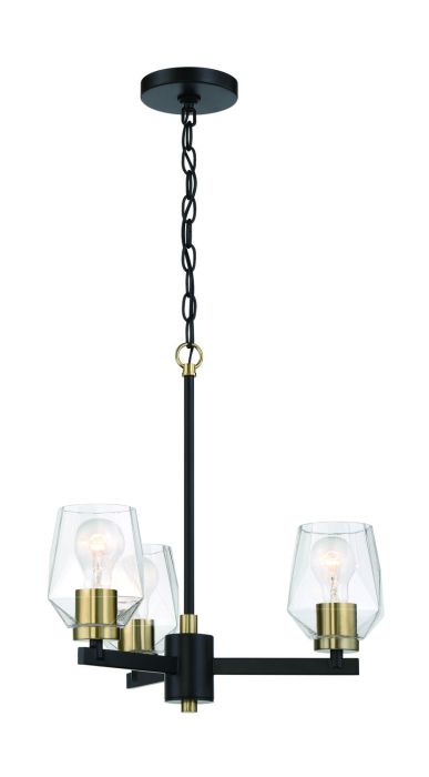 Avante Grand 3 Light Chandelier in Flat Black/Satin Brass Chandelier Craftmade