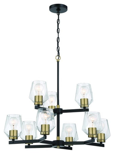 Avante Grand 9 Light Two-Tier Chandelier in Flat Black/Satin Brass Chandelier Craftmade