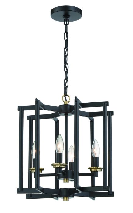 Avante Grand 4 Light Cage Foyer in Flat Black/Satin Brass Pendant Craftmade