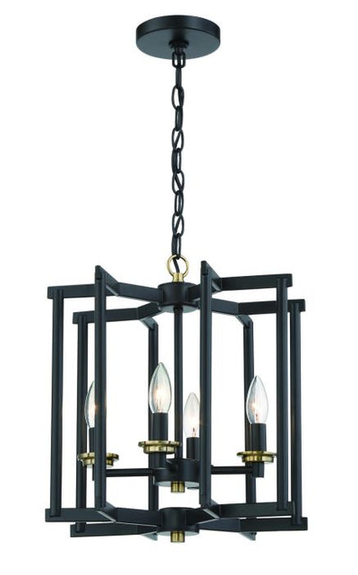 Avante Grand 4 Light Cage Foyer in Flat Black/Satin Brass Pendant Craftmade