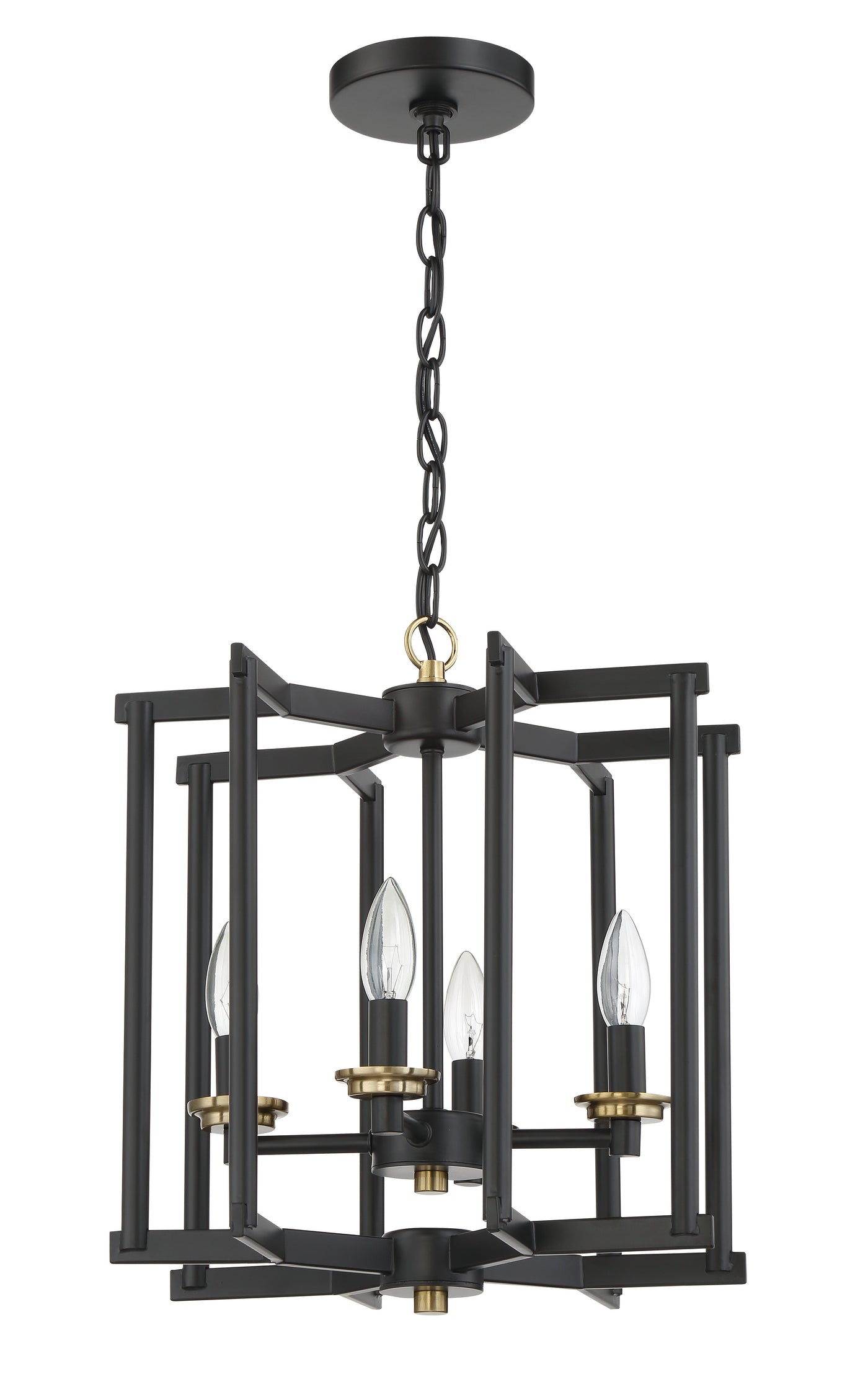 Avante Grand 4 Light Cage Foyer in Flat Black/Satin Brass Pendant Craftmade