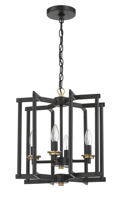 Avante Grand 4 Light Cage Foyer in Flat Black/Satin Brass Pendant Craftmade