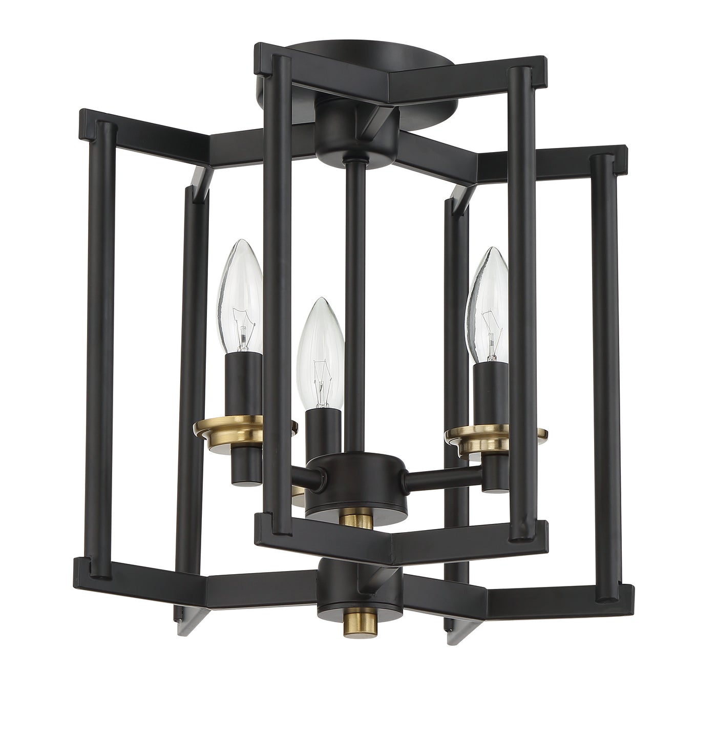 Avante Grand 3 Light Cage Convertible Semi Flush/Pendant in Flat Black/Satin Brass Semi Flush Craftmade