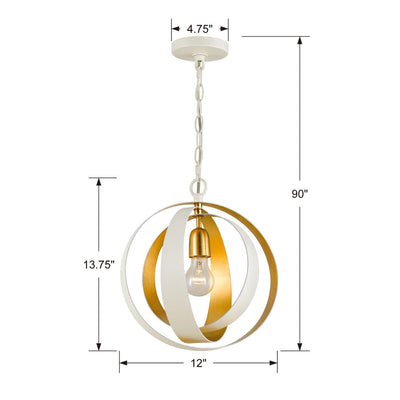 Luna 1 Light Matte White + Antique Gold Sphere Mini Pendant Pendant Crystorama