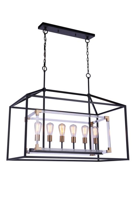 Aaron 6 Light Island in Flat Black/Satin Brass Linear Craftmade