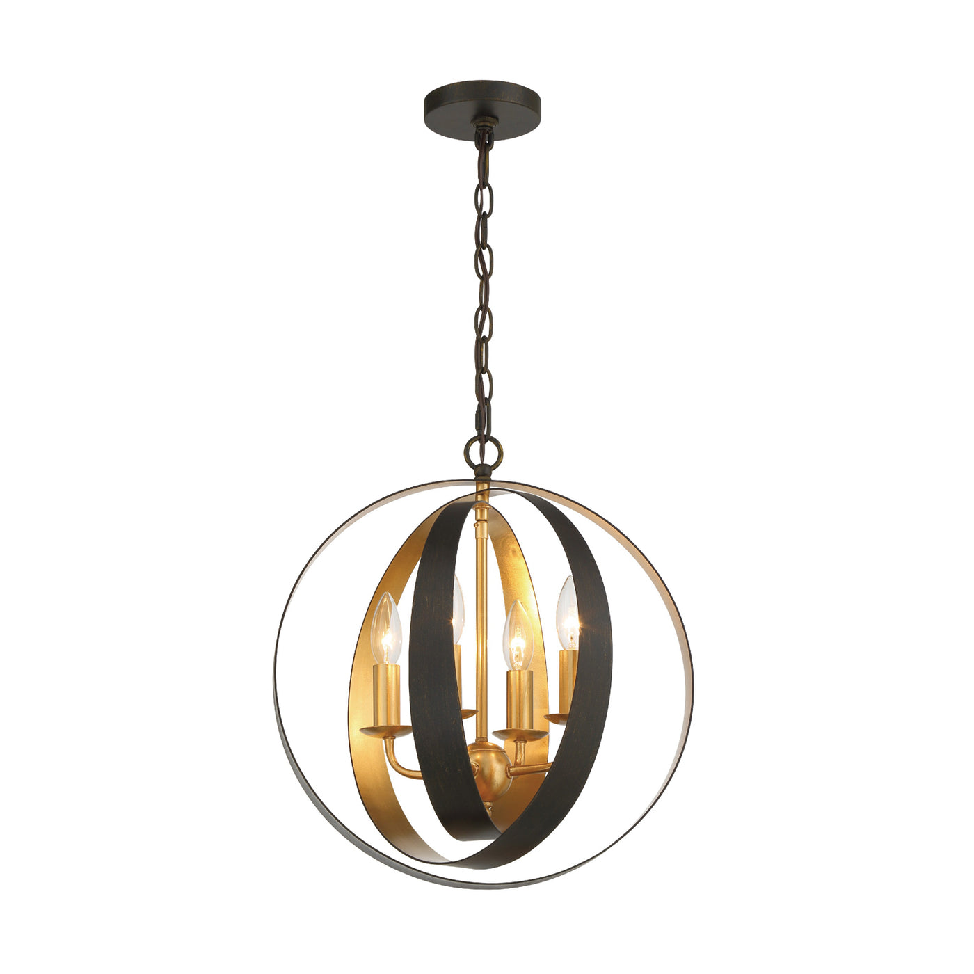 Luna 4 Light English Bronze + Antique Gold Sphere Mini Chandelier Chandelier Crystorama