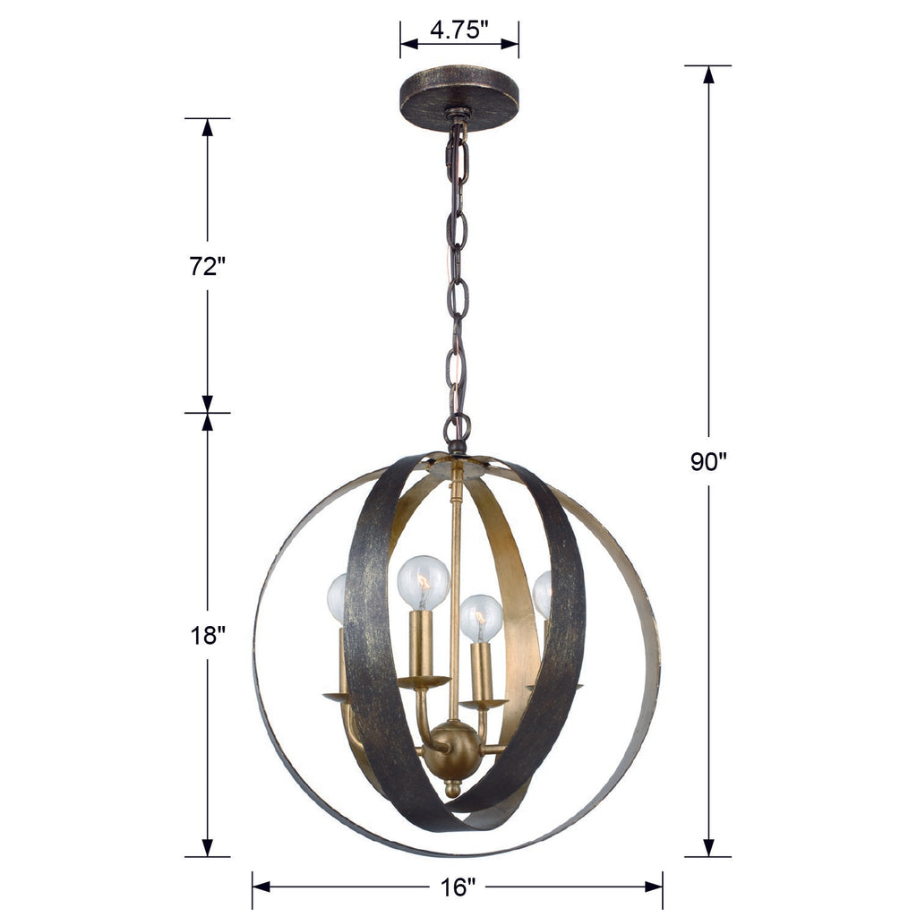 Luna 4 Light English Bronze + Antique Gold Sphere Mini Chandelier Chandelier Crystorama