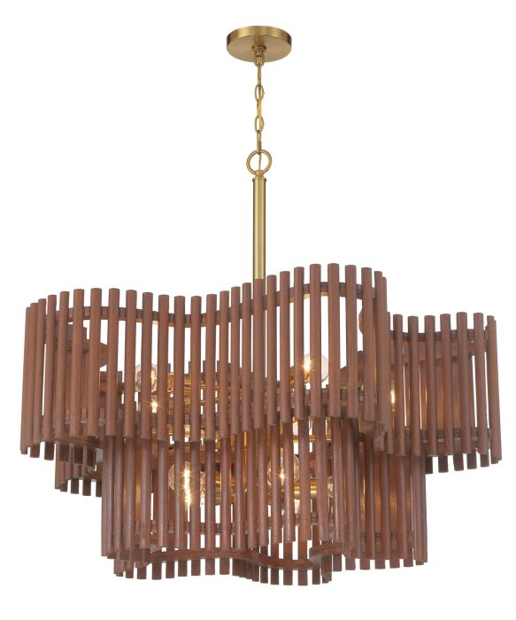 Freeform 10 Light Chandelier in Satin Brass/Walnut Chandelier Craftmade