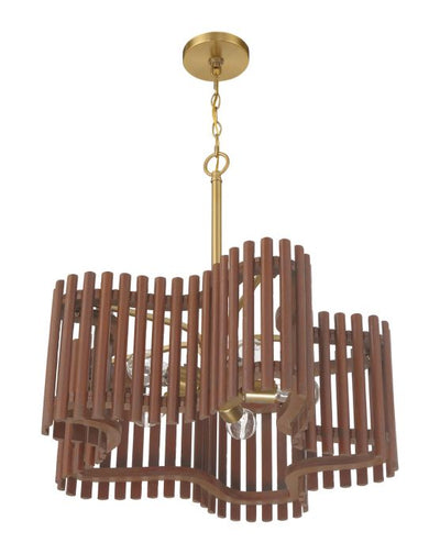 Freeform 5 Light Medium Chandelier in Satin Brass/Walnut Chandelier Craftmade