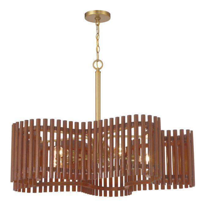 Freeform 5 Light Large Chandelier in Satin Brass/Walnut Chandelier Craftmade