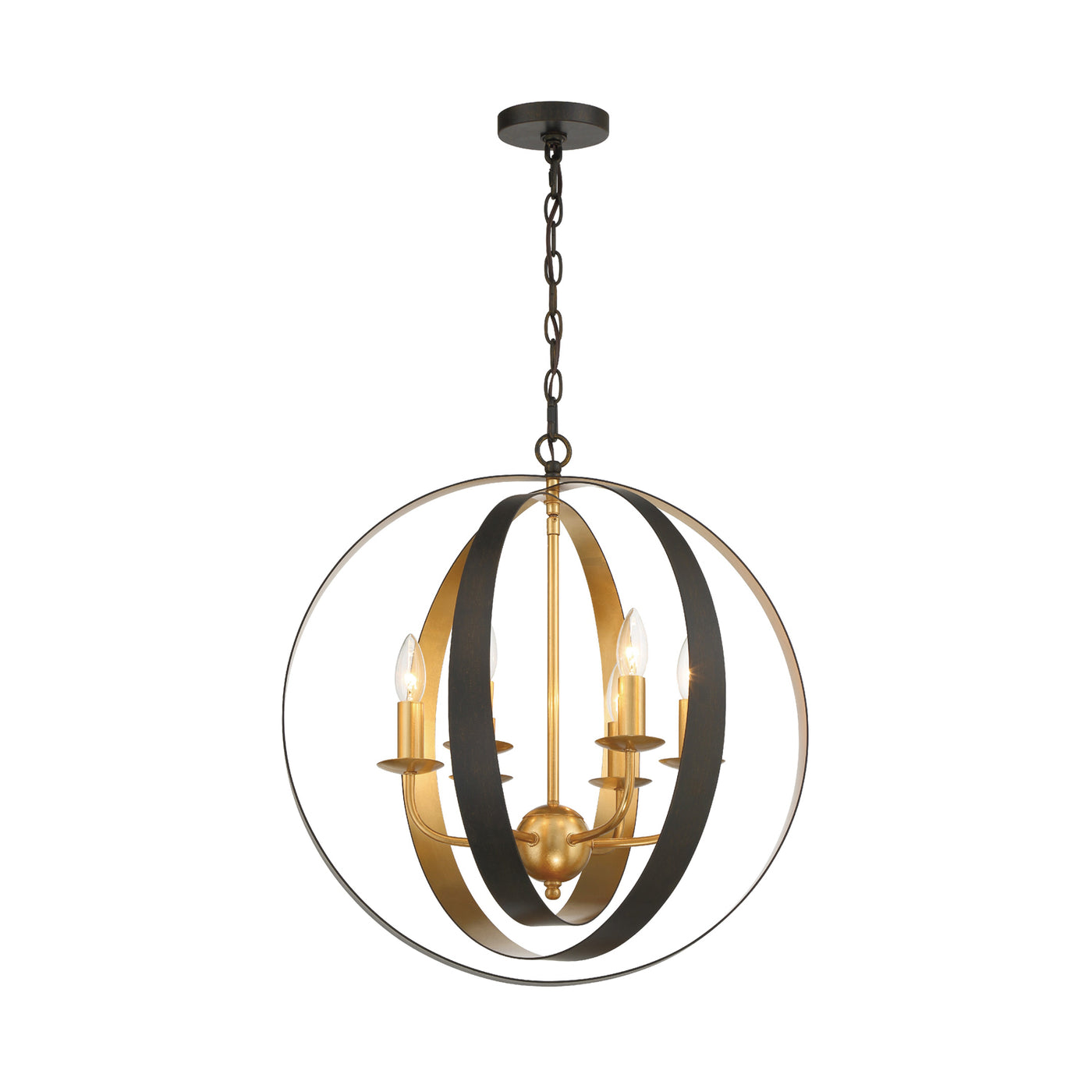 Luna 6 Light English Bronze + Antique Gold Sphere Large Chandelier Chandelier Crystorama