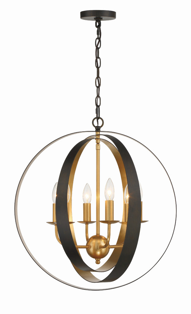 Luna 6 Light English Bronze + Antique Gold Sphere Large Chandelier Chandelier Crystorama