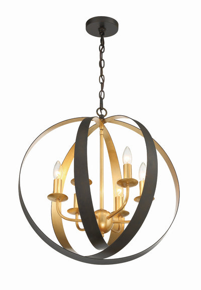 Luna 6 Light English Bronze + Antique Gold Sphere Large Chandelier Chandelier Crystorama