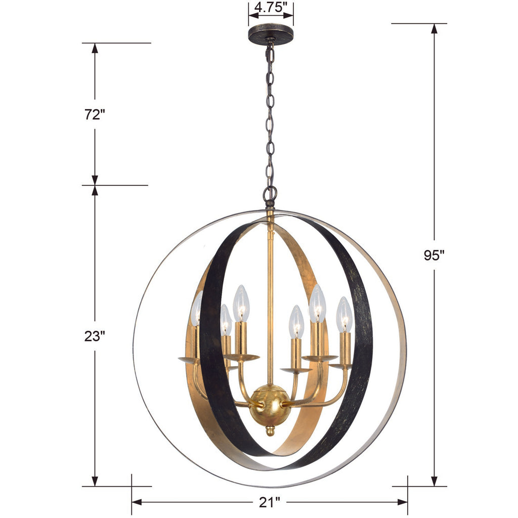 Luna 6 Light English Bronze + Antique Gold Sphere Large Chandelier Chandelier Crystorama