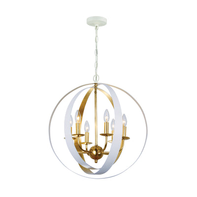 Luna 6 Light Matte White + Antique Gold Sphere Large Chandelier Chandelier Crystorama