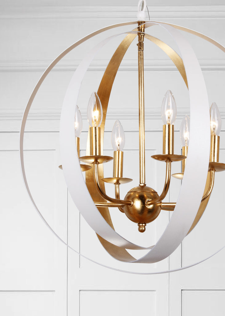 Luna 6 Light Matte White + Antique Gold Sphere Large Chandelier Chandelier Crystorama