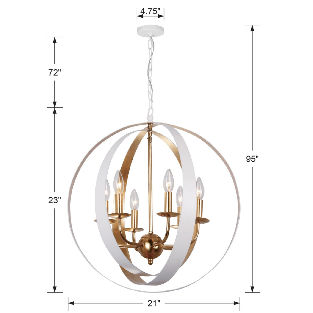 Luna 6 Light Matte White + Antique Gold Sphere Large Chandelier Chandelier Crystorama