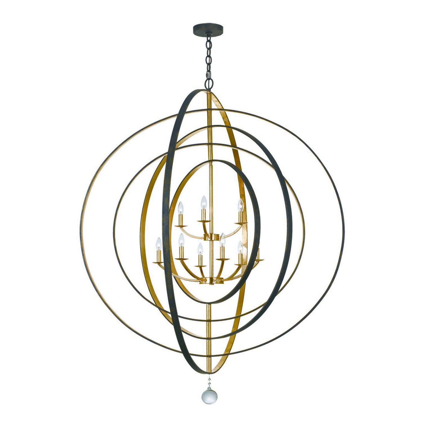 Luna 9 Light English Bronze + Antique Gold Chandelier Chandelier Crystorama