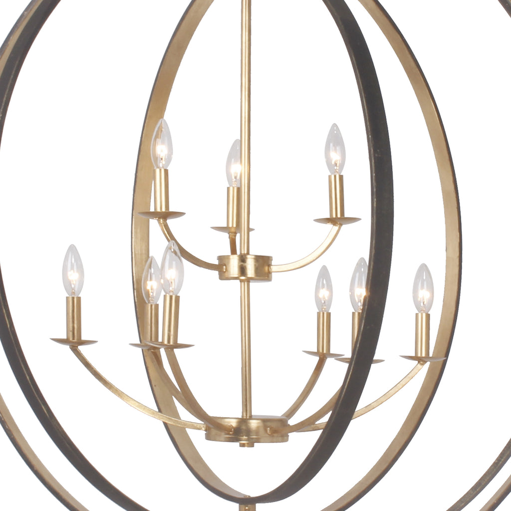 Luna 9 Light English Bronze + Antique Gold Chandelier Chandelier Crystorama