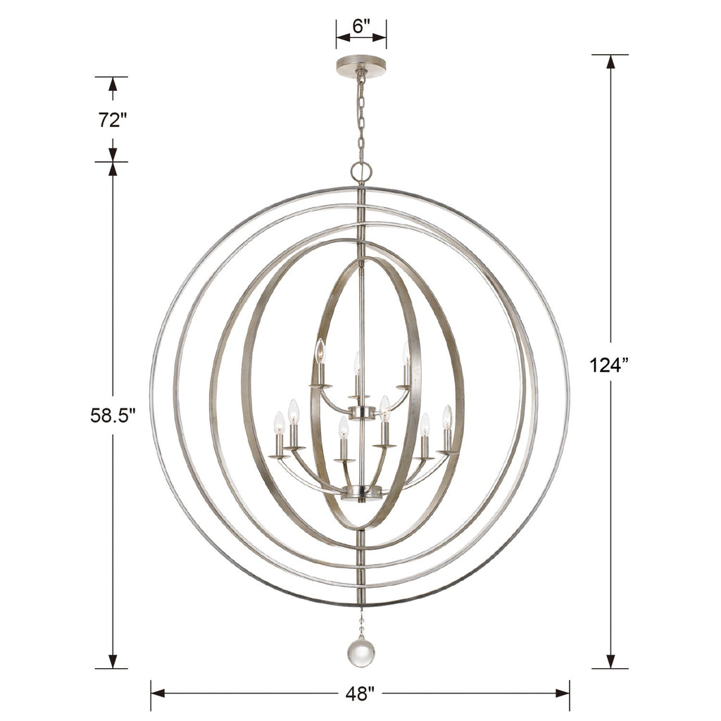 Luna 9 Light Antique Silver Chandelier Chandelier Crystorama