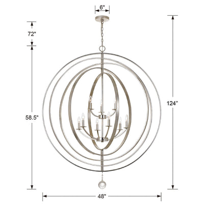 Luna 9 Light Antique Silver Chandelier Chandelier Crystorama