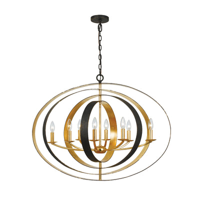 Luna 8 Light English Bronze + Antique Gold Oval Chandelier Chandelier Crystorama