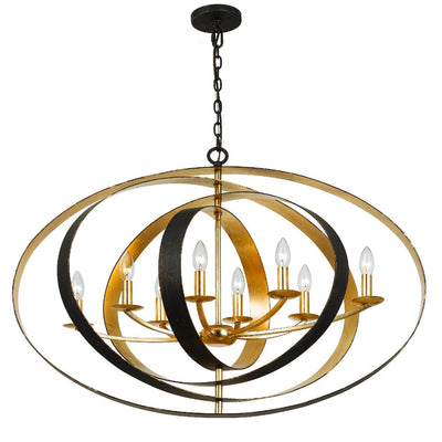 Luna 8 Light English Bronze + Antique Gold Oval Chandelier Chandelier Crystorama